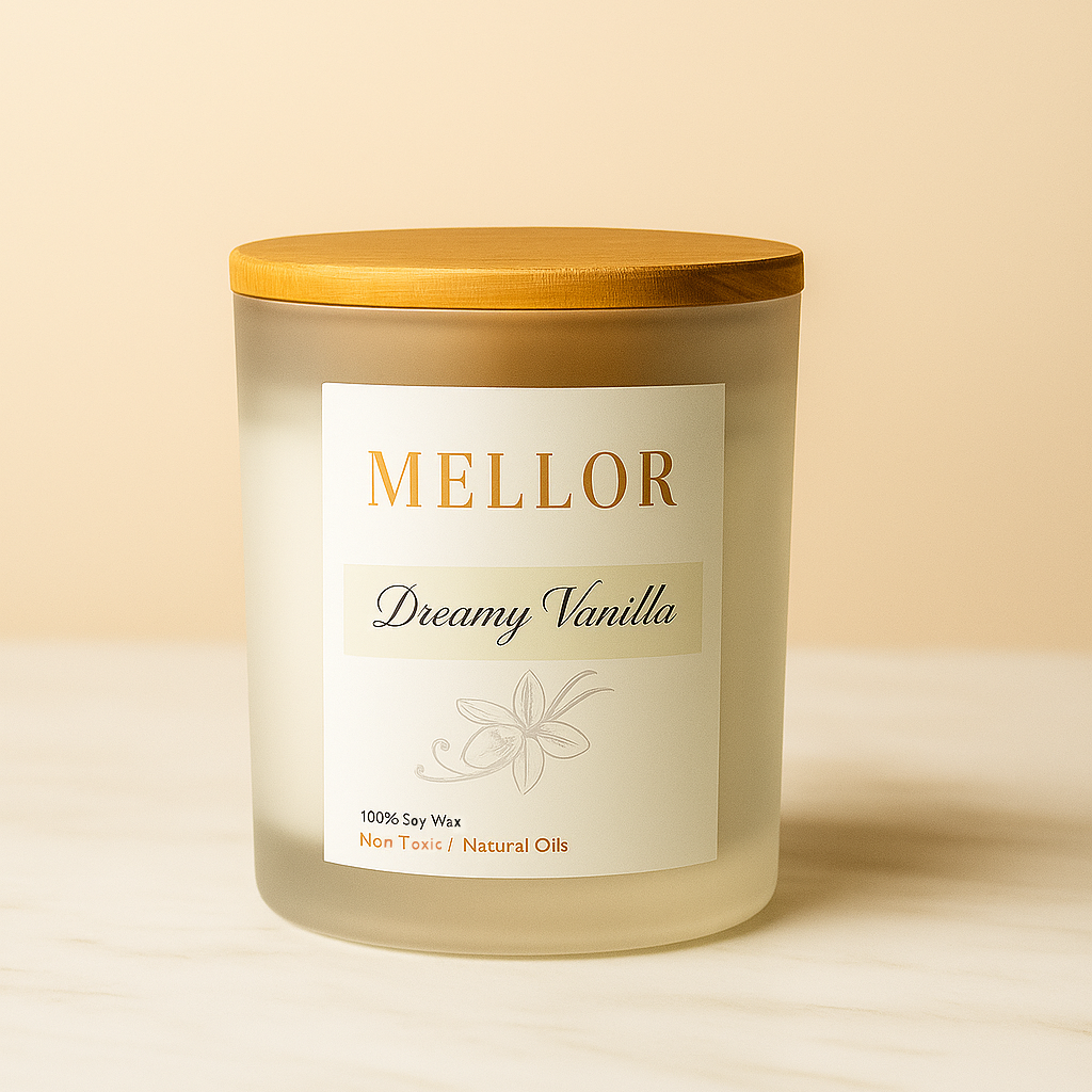 Scented Candle with a wooden lid  'MELLOR Dreamy Vanilla'