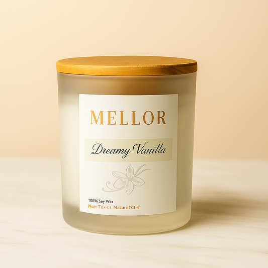 Scented Candle with a wooden lid  'MELLOR Dreamy Vanilla'